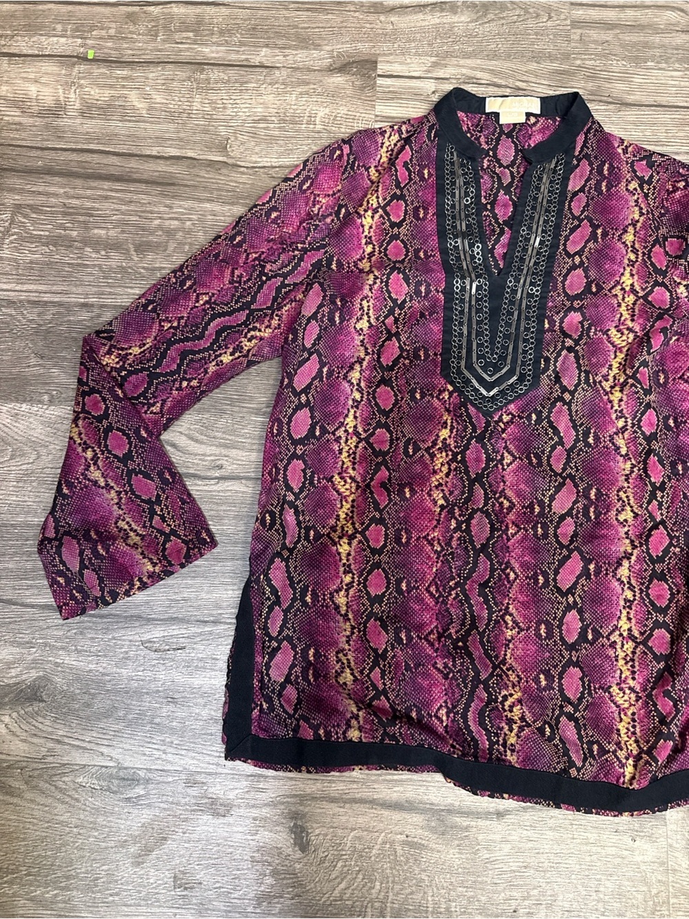 MICHAEL Michael Kors Purple Snake Print Embellished Tunic Top Size L - Picture 3 of 8